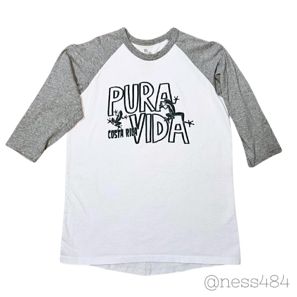 Rana Tropic Costa Rica Pura Vida Graphic Baseball‎ Tee Men's XL White Gray